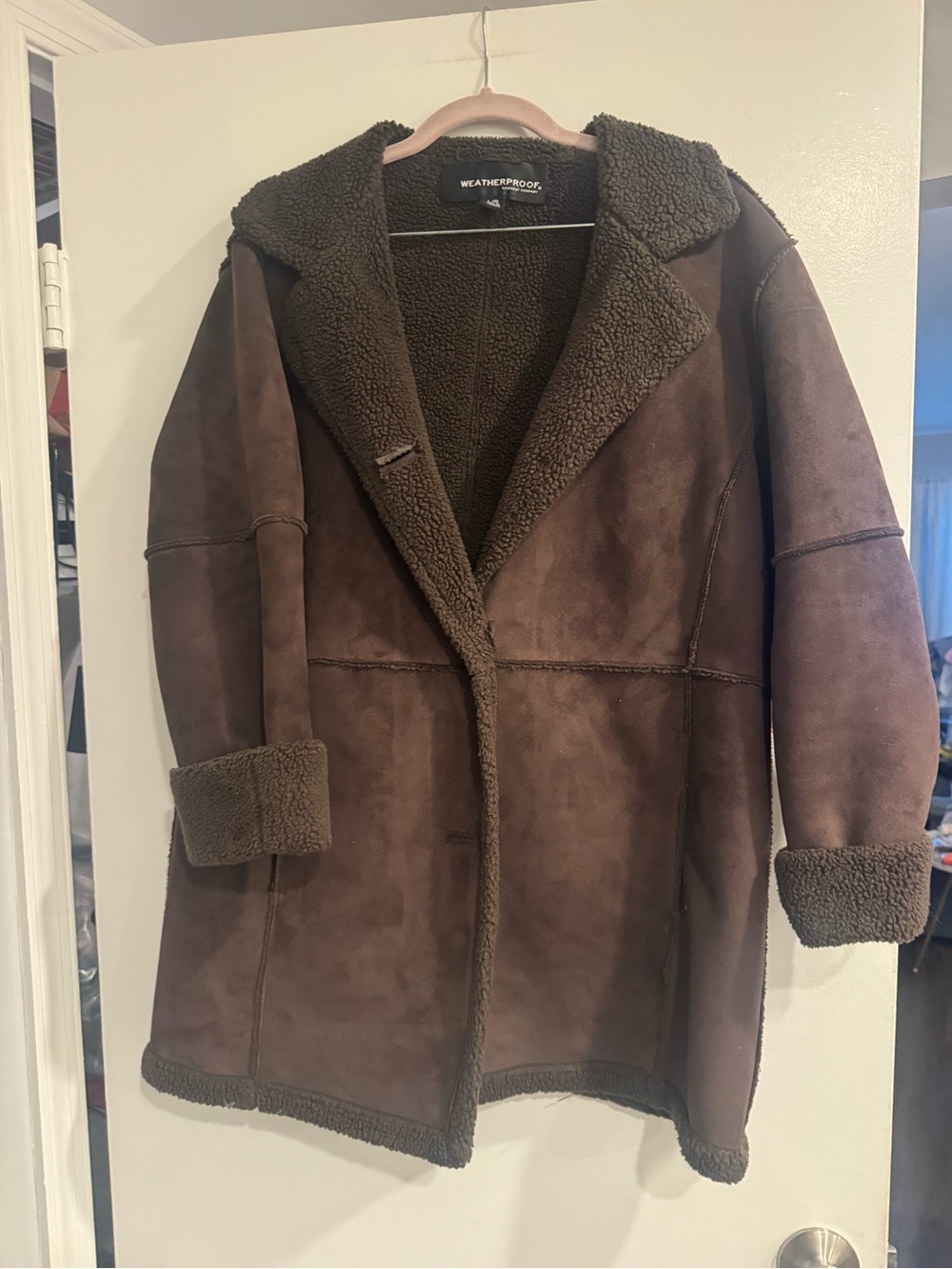 Weatherproof Women’s Brown Faux Shearling Coat – Cozy Lined Jacket – Size L